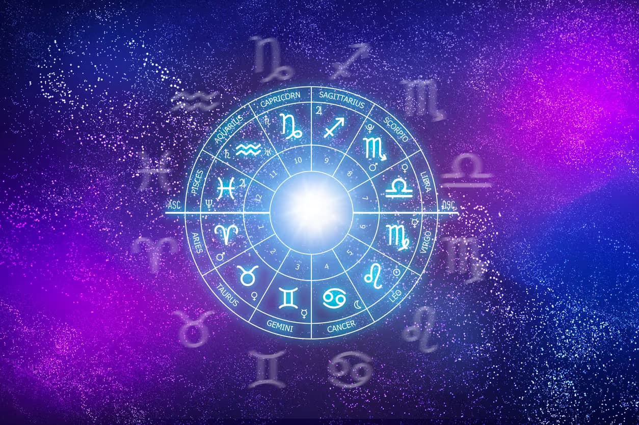A luminous astrology chart and zodiac wheel used for picking lucky lottery numbers based on planetary alignment and horoscopes. Astrology for Lottery Success